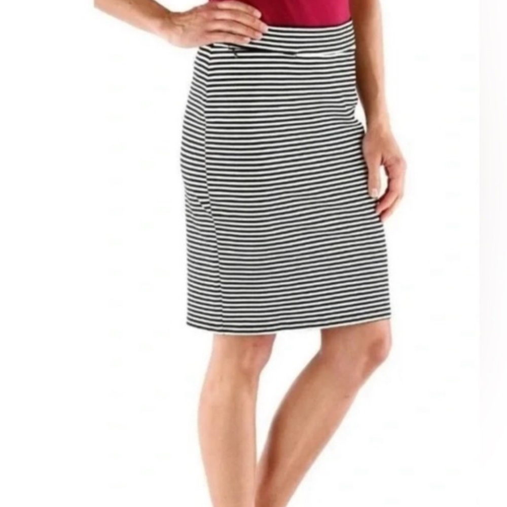Toad & Co | Black & White Striped Pencil Skirt Tencel Lyocell Blend